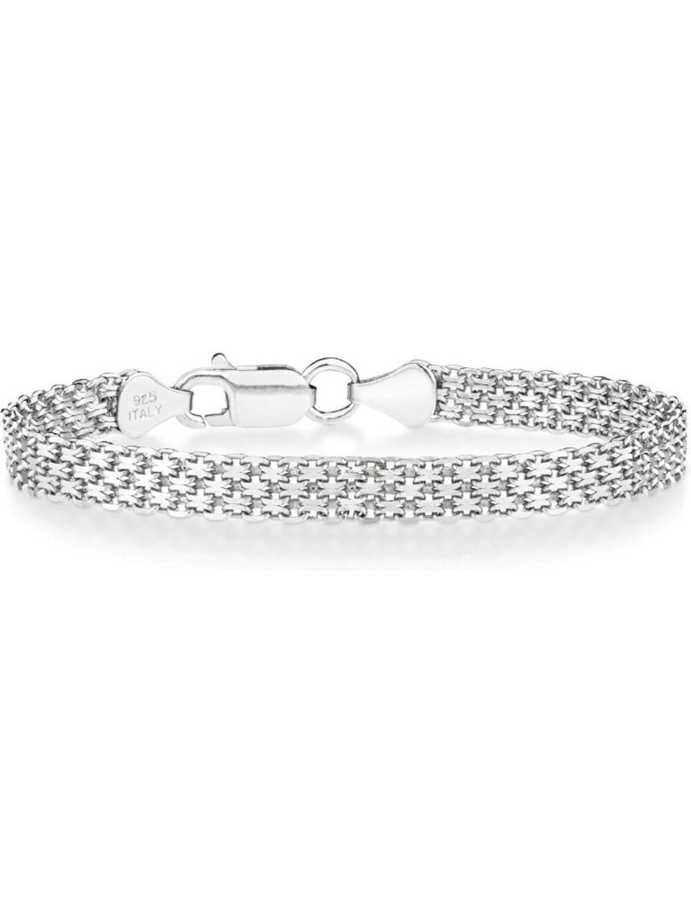 6mm Solid Bismark Mesh Link Chain Bracelet in 925 Sterling Silver for Women
